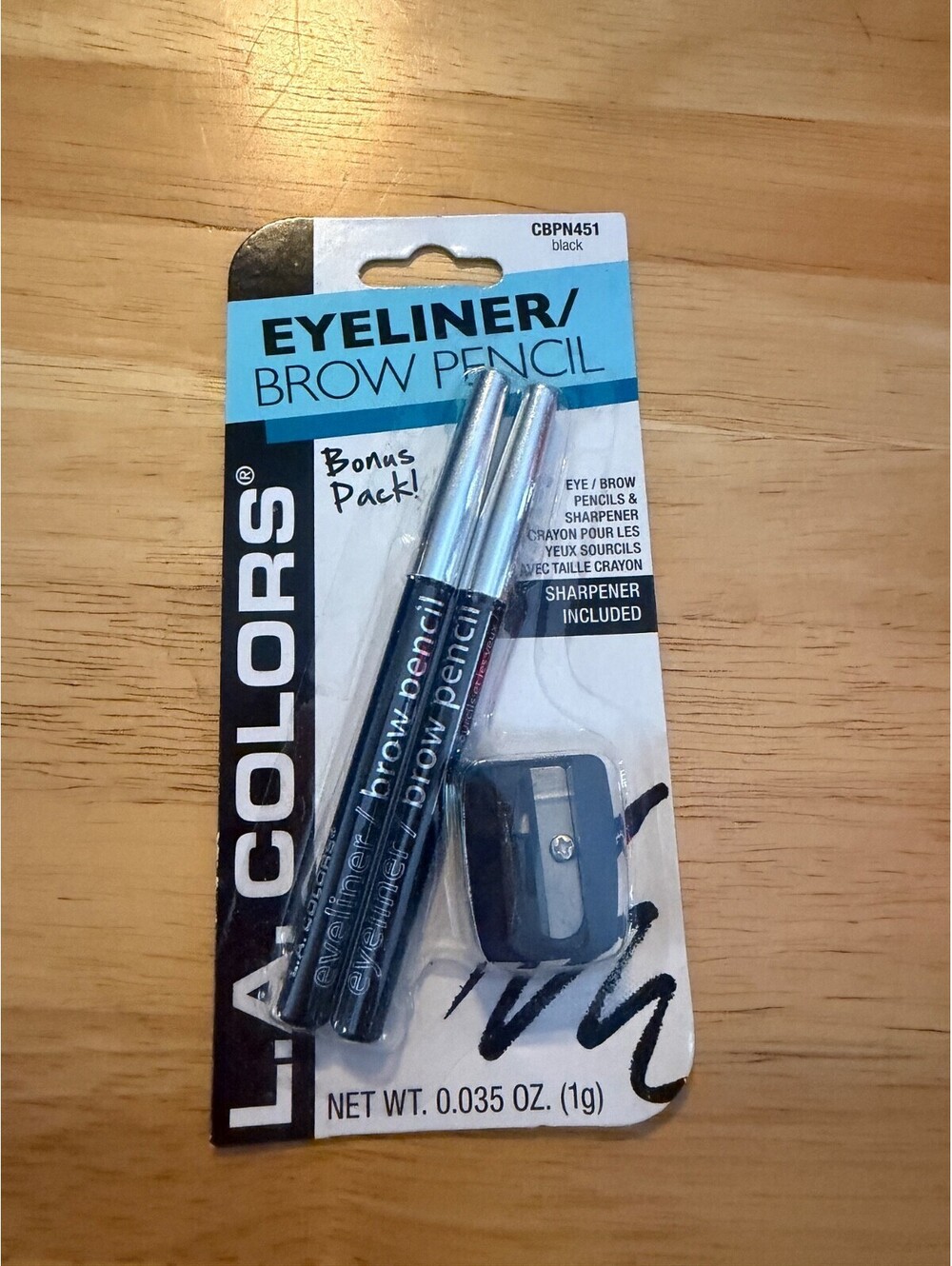 L.A. Colors Eyeliner/Brow Pencil CBPN451 Black With Sharpener 2 Pack